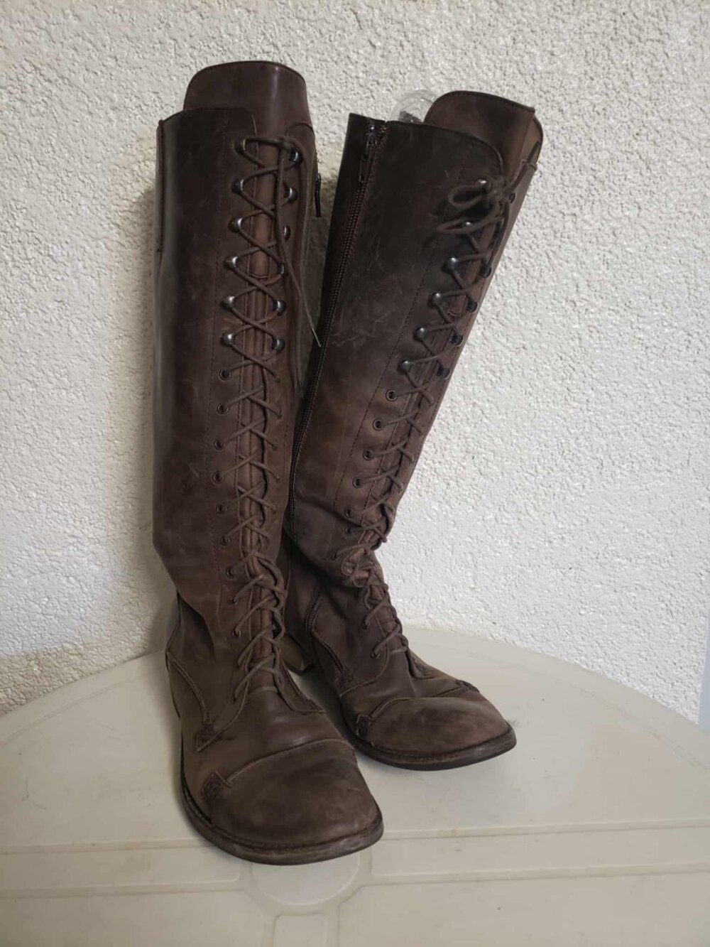 Charles David Regiment Lace-Up Riding Boots Women's 8.5 Distressed Brown Italy